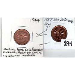 1944 AND 1957 ERROR ONE CENTS DESCRIPTION ON HOLDERS