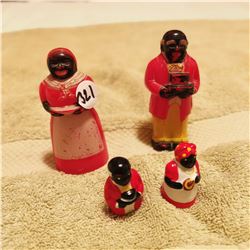 BLACK AMERICANA SALT AND PEPPER SHAKERS, PLUS 2 ORNAMENTS