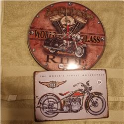 12 X 8 MOTORCYCLE SIGN & 14" MOTORCYCLE CLOCK
