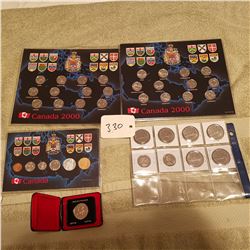 2 - 2000 25 CENT SETS, 1994 SET, 7 - $1 COINS, 2 - 50 CENT COINS