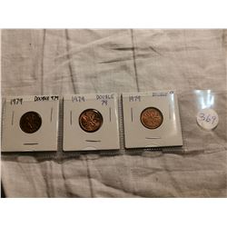 1979 DOUBLE 9, 79, 979 ONE CENT COINS