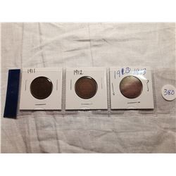 1911, 12, 13 ONE CENT COINS CANADA
