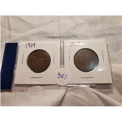 1909, 1910 ONE CENT COINS CANADA