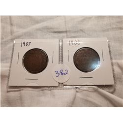 1907, 1908 ONE CENT COINS CANADA