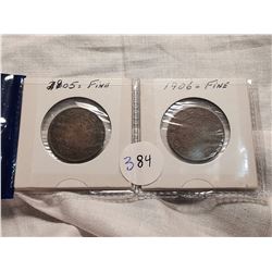 1905, 1906 LARGE ONE CENT COIN