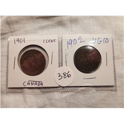 1901, 1902 ONE CENT COIN