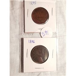 1895, 96 LARGE ONE CENT COINS