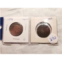 1893 AND 1894 OBV4 LARGE ONE CENT COINS