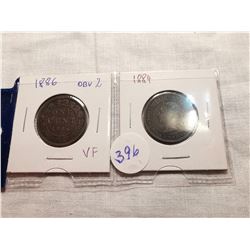 1886 OBV 2 AND 1884 ONE CENT COINS
