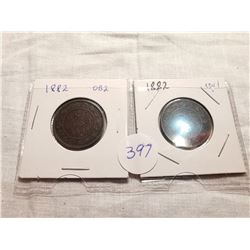 1882 OBV1 AND OBV2 ONE CENT COINS