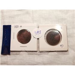 1876 AND 1881 H ONE CENT COINS