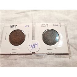 1859 N9 AND 1859 LOW 9 1 CENT COINS