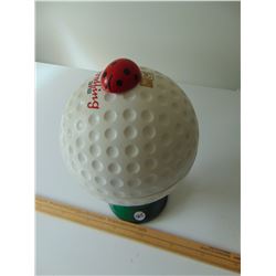 VINTAGE GOLFERS ICE BUCKET MADE IN KAPAN SHAPE OF BALL ON TEE WITH LADYBUG, CUTE
