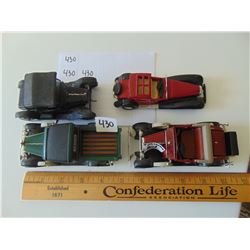 FOUR ANTIQUE LOOKING CARS SEE PHOTO FOR MORE DESCRIPTION