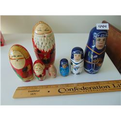 CHRISTMAS AND HOCKEY PLAYER NESTING DOLLS