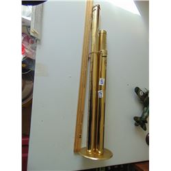 TALL BRASS LOOKING COIN BANK, 25 CENT LOONIE AND TOONIE