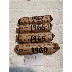 1964, 65, 66, 67 FULL ROLLS OF 5 CENT CANADA COINS