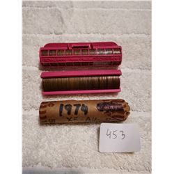 1974 XF-AU 1 CENT ROLL & 2 ROLLS OF 1967 1 CENT CANADA COINS