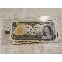 2 - 1973 UNC $1 BILLS IN SEQUENCE