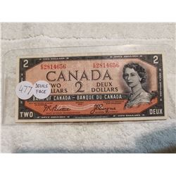 DEVILS FACE 1954 $2 BILL
