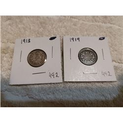 1919, 18 10 CENT CANADA SILVER COINS