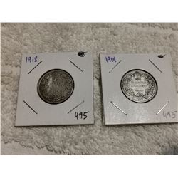 1919, 18 SILVER 25 CENT COINS
