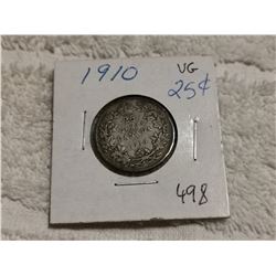 1910 SILVER 25 CENT COIN