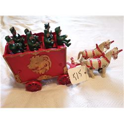 CAST IRON CIRCUS WAGON WITH BAND 13"