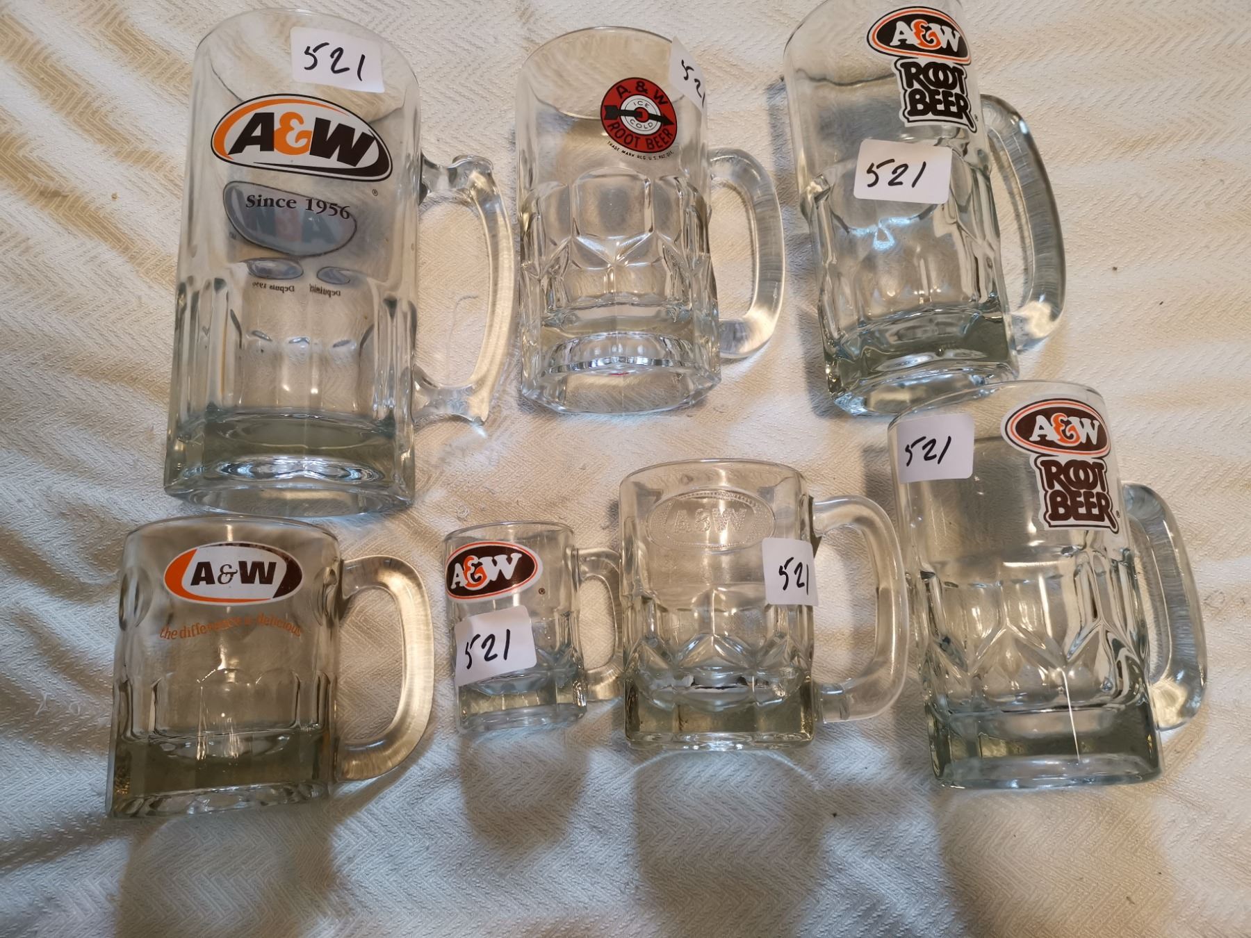 7 A&W MUGS, VARIOUS SIZES