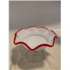 Image 1 : DESIGNER MILK GLASS WITH RED RIM LARGE BOWL, 10" WIDE