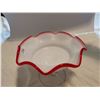 Image 2 : DESIGNER MILK GLASS WITH RED RIM LARGE BOWL, 10" WIDE