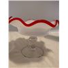 Image 3 : DESIGNER MILK GLASS WITH RED RIM LARGE BOWL, 10" WIDE