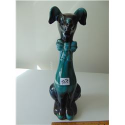 VINTAGE BLUE MOUNTAIN POTTERY DOG WITH BOW