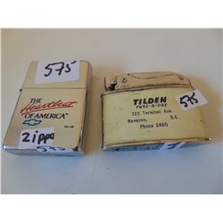 CHEVY ZIPPO LIGHTER & TILDEN RENT A CAR VINTAGE ADVERTISING LIGHTER