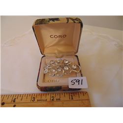VINTAGE CORO SILVERTONE RHINESTONE BROOCH AND BOX