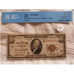 1929 FEDERAL BANK OF CLEVELAND USA $10 BILL