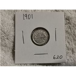 1901 CANADA SILVER 5 CENT COIN