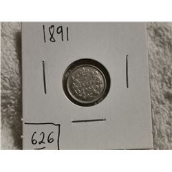 1891 CANADA SILVER 5 CENT COIN