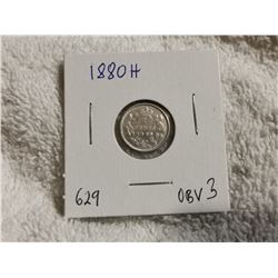 1880H OBV 2 CANADA SILVER 5 CENT COIN
