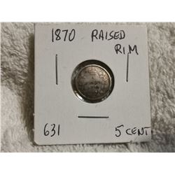 1870 RAISED BORDER/RIM CANADA SILVER 5 CENT COIN