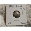 Image 1 : 1870 RAISED BORDER/RIM CANADA SILVER 5 CENT COIN