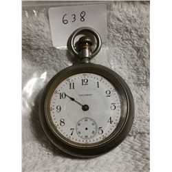 WALTHAM 17 JEWEL, SIZE 18, WORKS, MISSING 2 HANDS