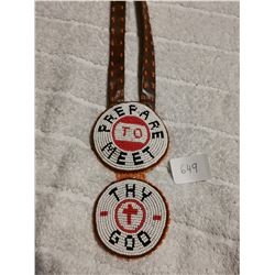 VINTAGE BEADED MEDALLION 'PREPARE TO MEET THY GOD'