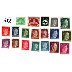 19 VINTAGE GERMAN WW2 STAMP HITLER HEADS AND SWASIKA'S