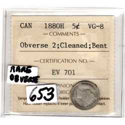 RARE OBVERSE 2 ICCS CERTIFIED SMALL 5 CENT PIECE