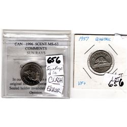 1957 BUGTAIL 5 CENTS & 1996 DIE CLASS ERROR