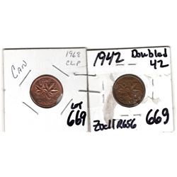 1958 CLIP 1 CENT & 1942 DOUBLED 42 ERRORS