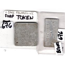 TWO VINTAGE ALUMINUM TRADE TOKENS