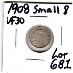 1908 SMALL 8 GOOD GRADE 5 CENT PIECE