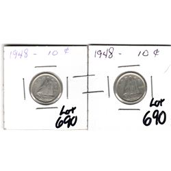 TWO SCARCE LOW MINTAGE 1948 10 CENTS
